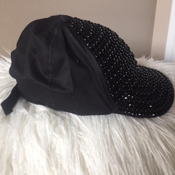 Black Cotton Beaded Baseball Hat, New - Picture 3 of 4